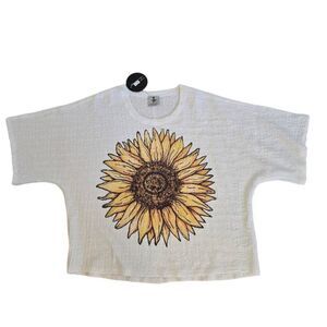 NWT Inoah Womens Short Sleeve Cropped Wearable Art Sunflower Top Medium